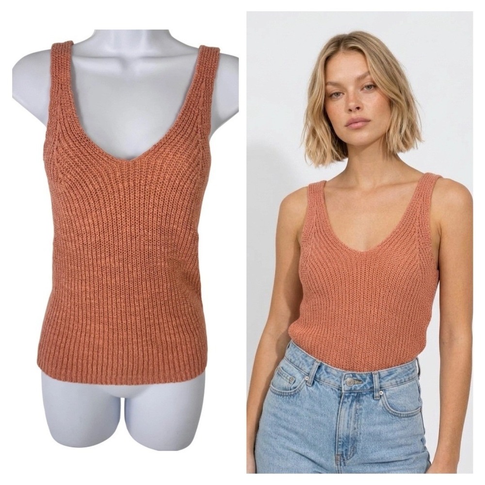 Madewell Knit Tank Top Women XS Orange V-Neck‎ Sleeveless Ribbed Sweater